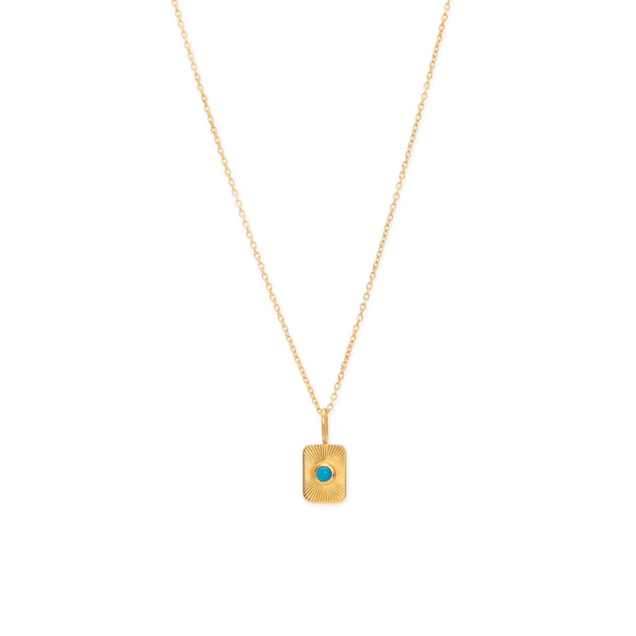 Striped Plate Necklace with Mini Turquoise