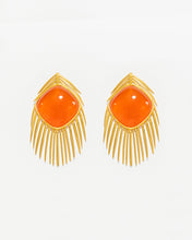 Load image into Gallery viewer, Peacock Feather Earrings with Carnelian
