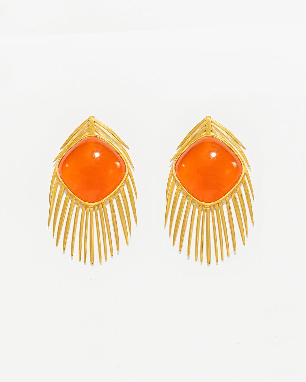 Peacock Feather Earrings with Carnelian