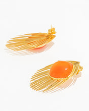 Load image into Gallery viewer, Peacock Feather Earrings with Carnelian

